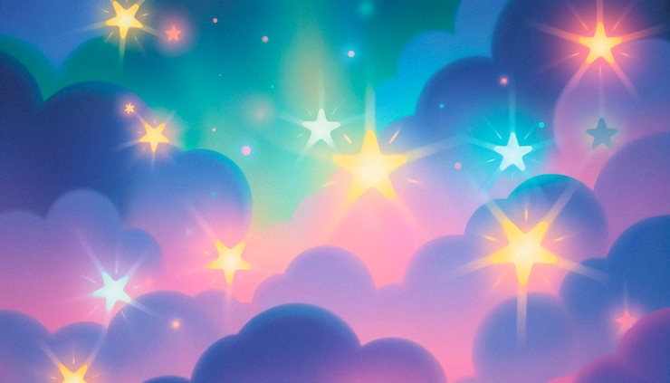 Ilustración iridescente del cielo estrellado en color pastel