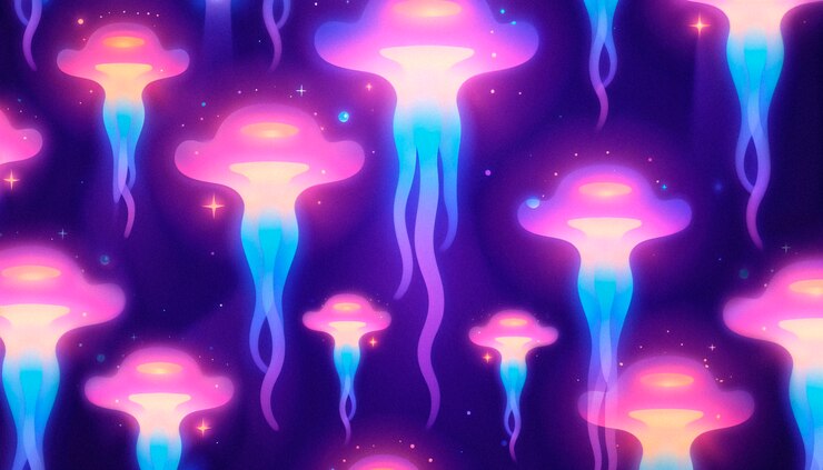 Ilustración iridescente de las medusas cósmicas