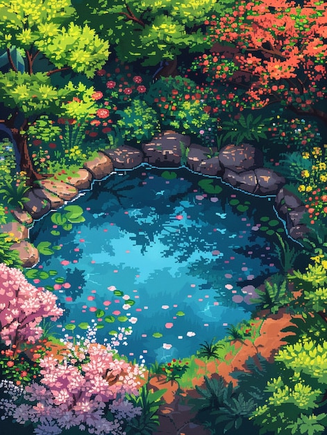 Foto gratuita ilustración de jardín floral en estilo pixel art