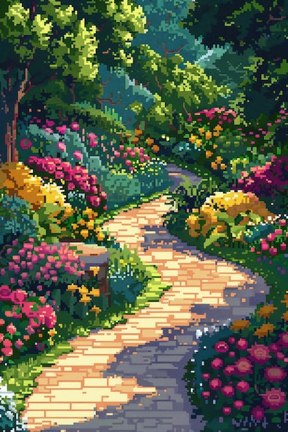 Foto gratuita ilustración de jardín floral en estilo pixel art