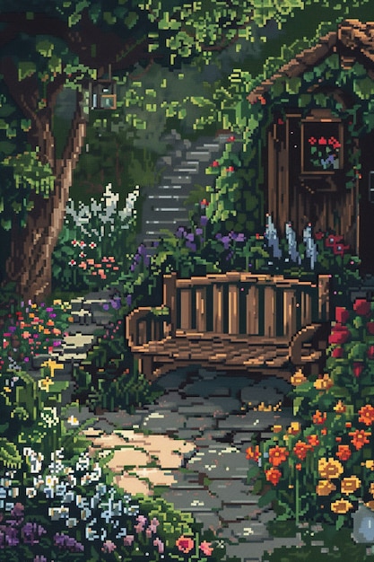 Foto gratuita ilustración de jardín floral en estilo pixel art