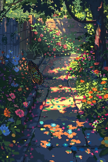 Foto gratuita ilustración de jardín floral en estilo pixel art