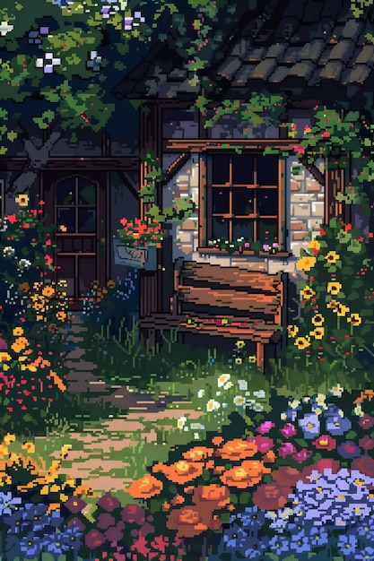 Foto gratuita ilustración de jardín floral en estilo pixel art