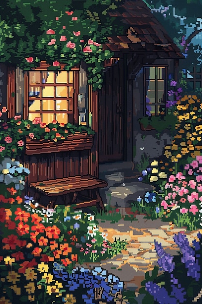 Foto gratuita ilustración de jardín floral en estilo pixel art