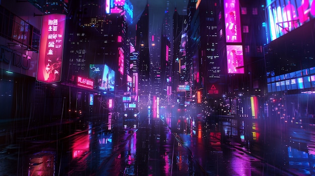 Ilustración de la lluvia en la ciudad futurista
