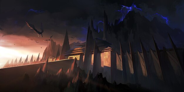 Ilustración misteriosa del castillo oscuro.