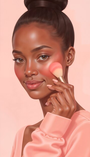 Ilustración de una mujer promoviendo productos de belleza