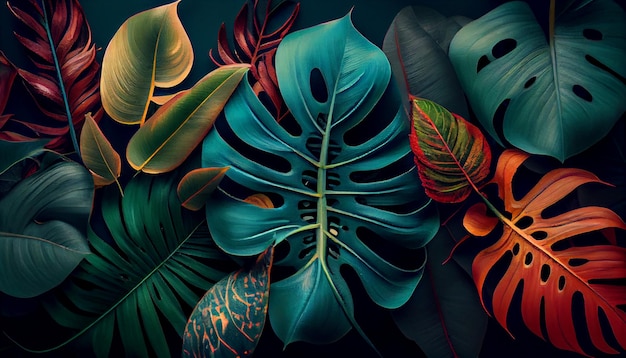 Ilustración de naturaleza con dibujos de hojas Diseño de planta abstracto IA generativa