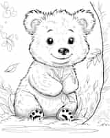Foto gratuita ilustración de página de colorear de arte de línea monocromático de oso