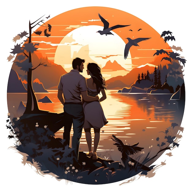 Foto gratuita ilustración de una pareja romántica al atardecer