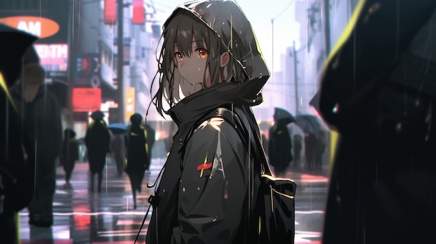 Foto gratuita ilustración de un personaje de anime bajo la lluvia