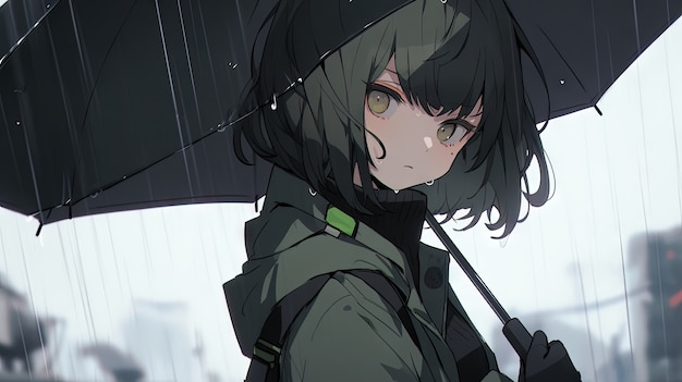 Foto gratuita ilustración de un personaje de anime bajo la lluvia