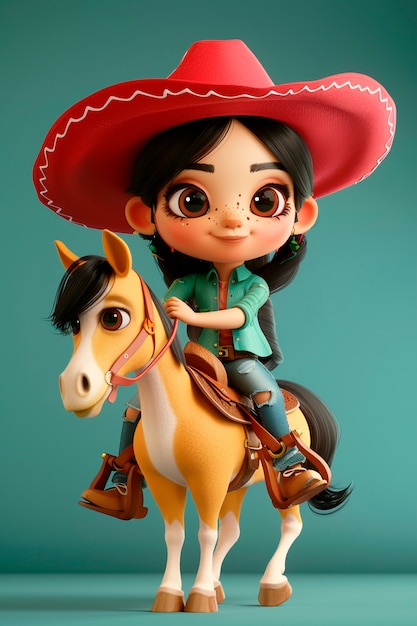 Foto gratuita ilustración de un personaje de dibujos animados montando a caballo