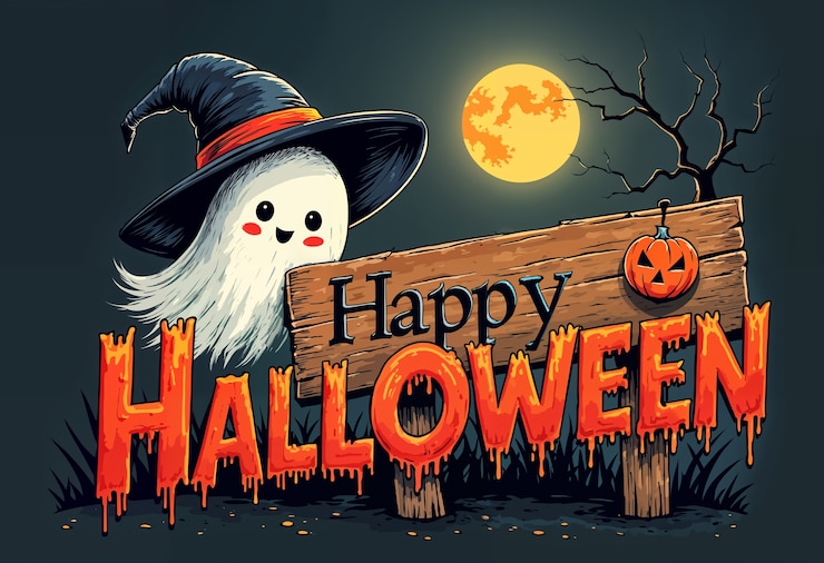 Foto gratuito ilustración de un poster de halloween de fantasmas muy bonito