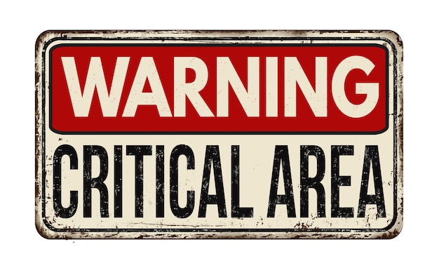 Ilustración de una señal de advertencia de área crítica roja sobre un fondo blanco