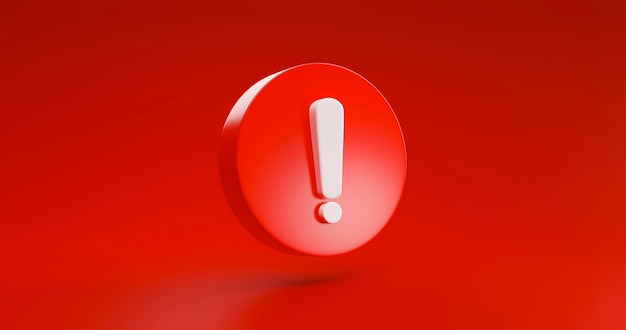 Ilustración de símbolo de icono de signo de peligro de riesgo de alerta de advertencia rojo aislado en renderizado 3D de fondo rojo
