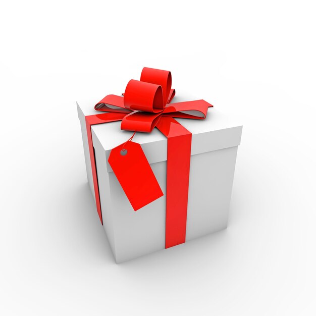 Ilustración simple de una caja de regalo con un lazo rojo sobre un fondo blanco.