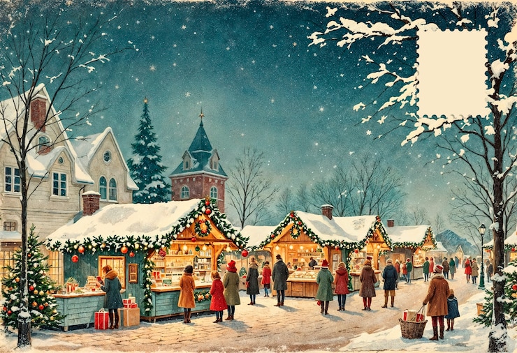 Foto gratuito ilustración de tarjetas postales de navidad