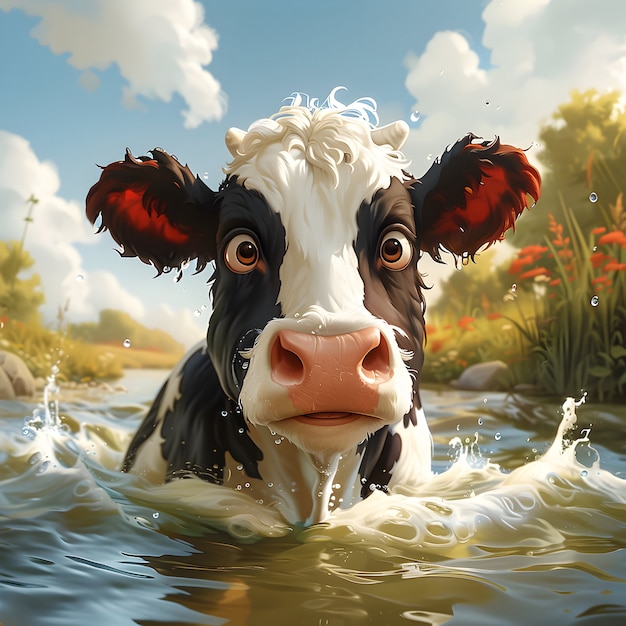 Foto gratuita ilustración de vacas de dibujos animados en 3d