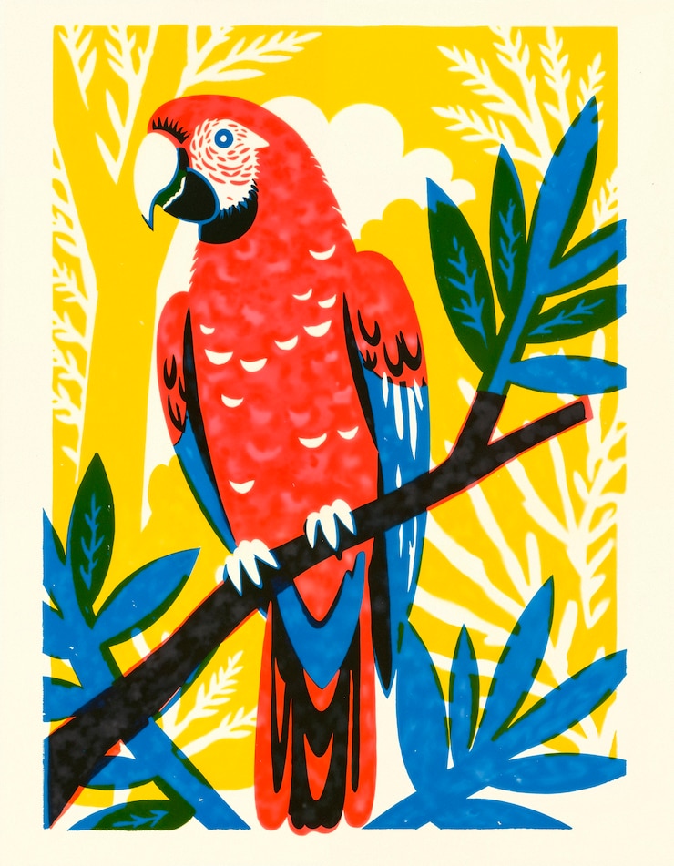 Foto gratuito ilustración vibrante de un loro retro