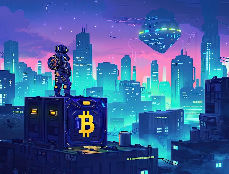 Photo Gratis ilustrasi bitcoin cyberpunk