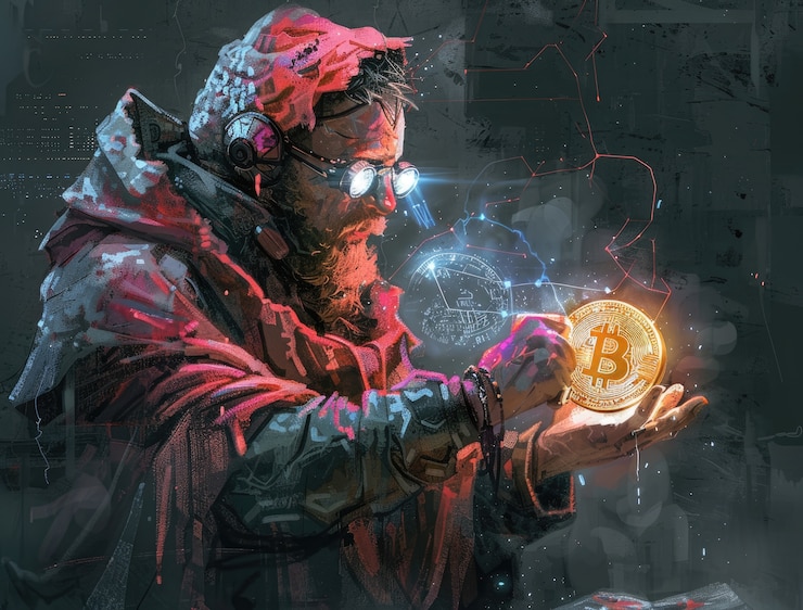 Photo Gratis ilustrasi bitcoin cyberpunk