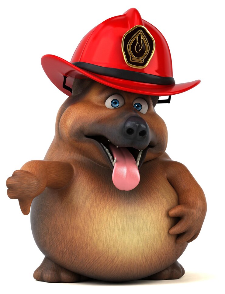 Photo Gratis ilustrasi kartun 3d lucu seekor anjing pemadam kebakaran
