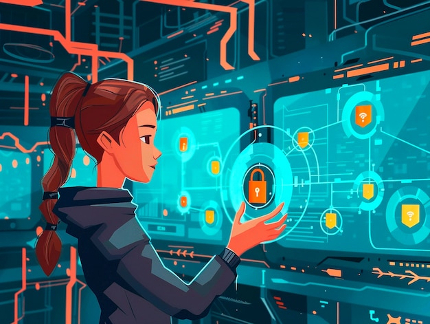 Ilustrasi kartun teknologi Blockchain