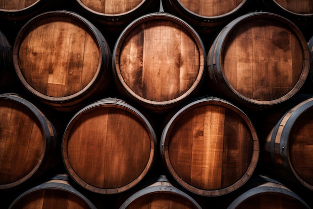 Imagen de barriles de vino o cerveza apilados