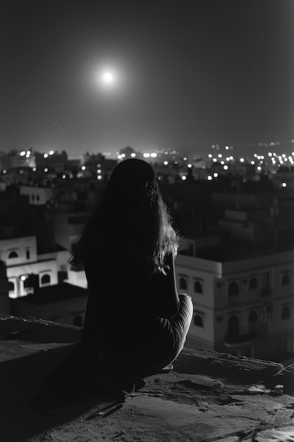 Foto gratuita imagen en blanco y negro de una mujer triste