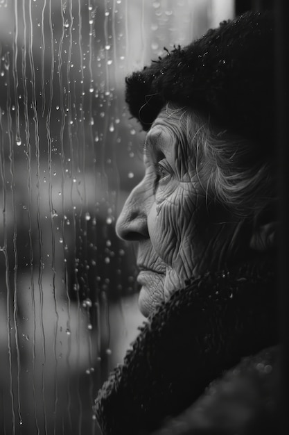 Foto gratuita imagen en blanco y negro de una mujer triste