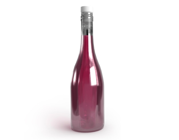 Imagen de una botella de vino rosado realista sobre fondo blanco