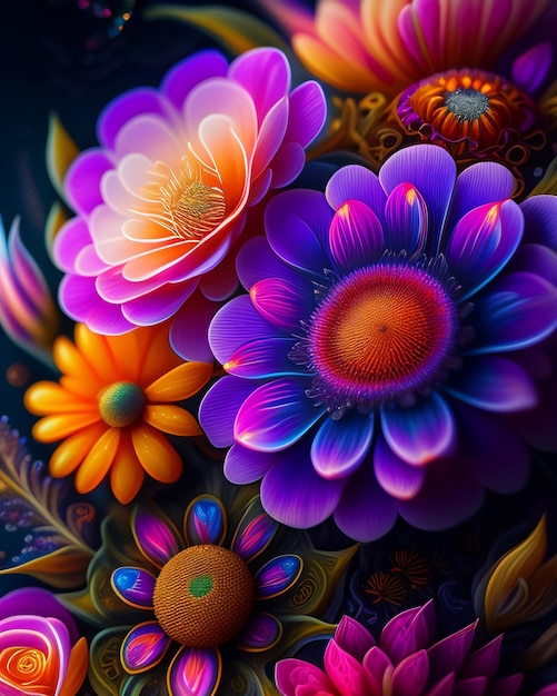 Una imagen colorida de una flor con un fondo negro