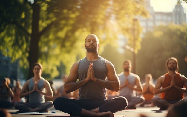 Imagen completa de personas haciendo yoga juntas