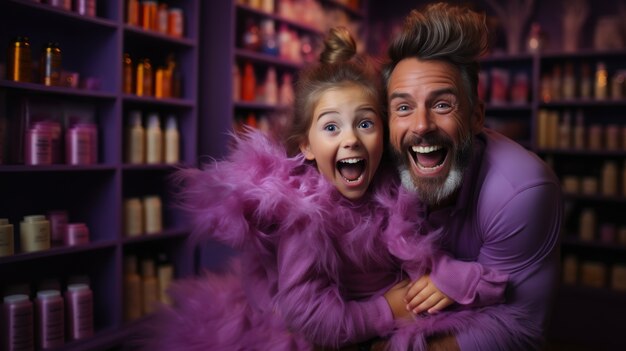 Imagen divertida de padre e hija riendo juntos.