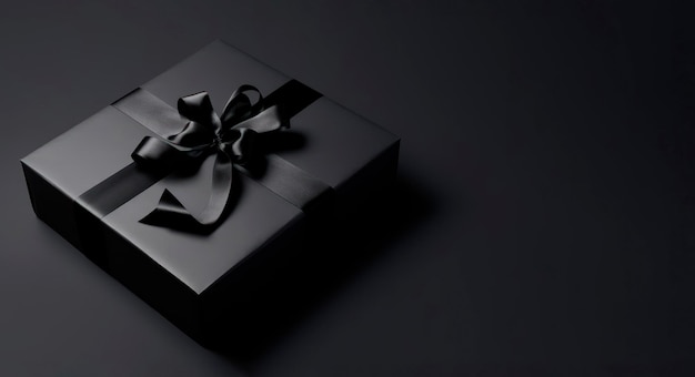 Foto gratuita imagen elegante de caja de regalo negra con cinta sobre un fondo oscuro