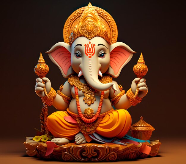 Imagen de Ganesha 3D sobre fondo oscuro para Diwali