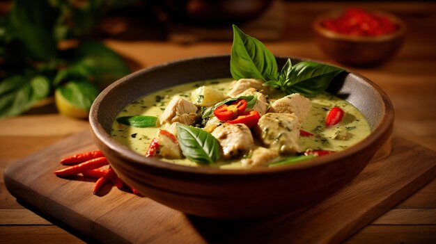 Imagen generada por IA de pollo al curry verde de comida tailandesa