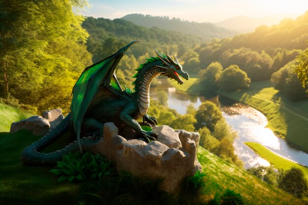 Imagen de inteligencia artificial de dragones y fantasía.