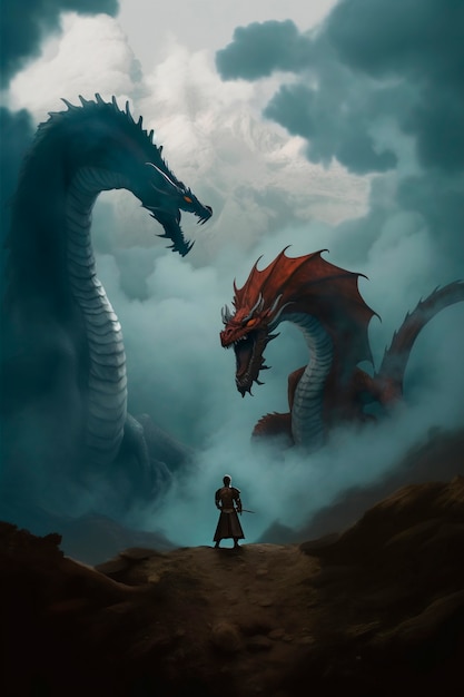 Imagen de inteligencia artificial de dragones y fantasía.