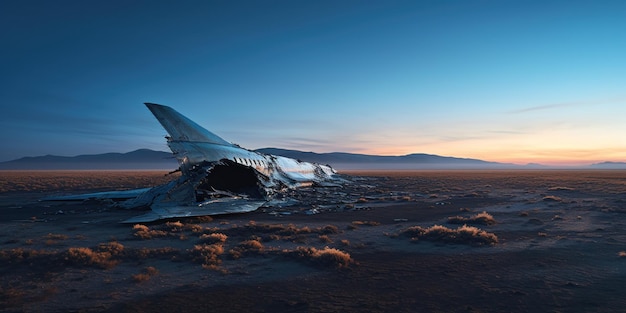 Foto gratuita una imagen llamativa de la cola de un avión en un lugar solitario al crepúsculo