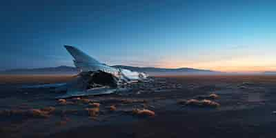 Foto gratuita una imagen llamativa de la cola de un avión en un lugar solitario al crepúsculo