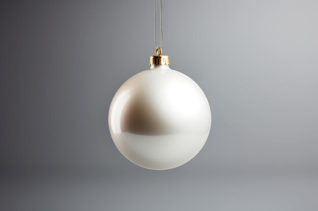 Imagen de una pelota de navidad lacada en blanco sobre un fondo gris