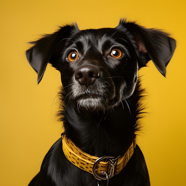 Imagen de un perro aislado sobre fondo amarillo