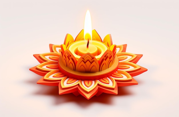 Imagen de placa 3D con vela para Diwali sobre fondo blanco.