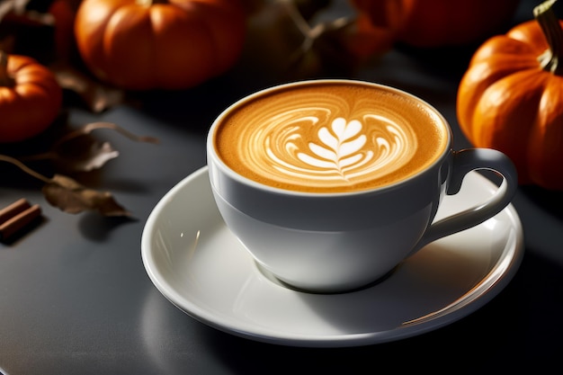 Foto gratuita imagen de una taza de café con leche con especias de calabaza sobre un cálido fondo de otoño