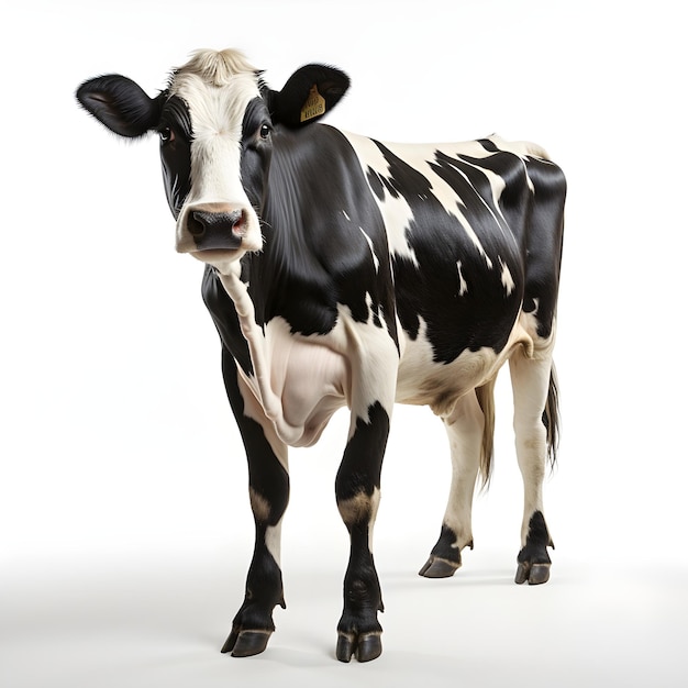 Imagen de vaca holstein sobre fondo blanco.