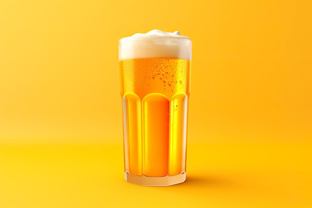 Foto gratuita imagen de un vaso de cerveza 3d realista sobre fondo amarillo