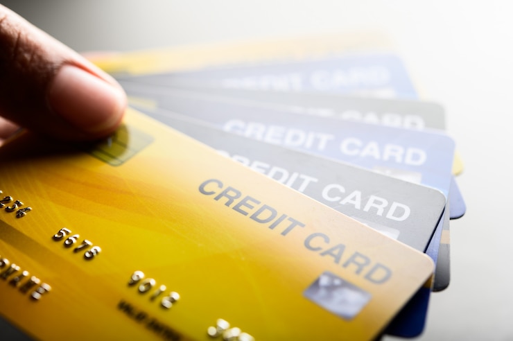 Foto gratuito imágenes de primer plano de múltiples teléfonos con tarjeta de crédito