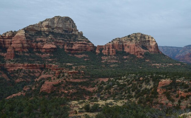 Impresionante paisaje con rocas rojas altísimas en el fondo